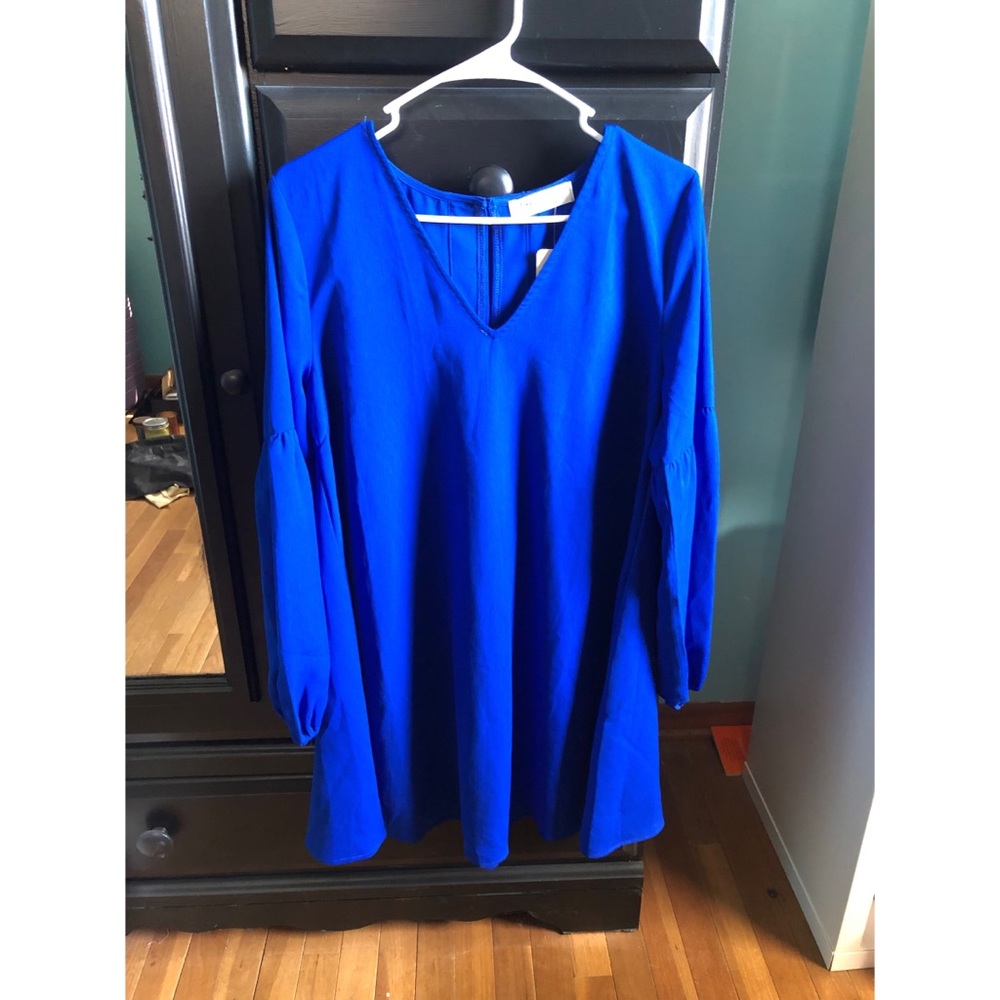Long sleeve blue shift dress